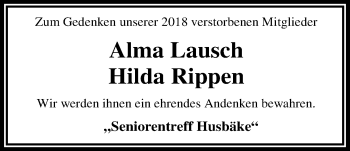 Traueranzeige von Alma Lausch von Nordwest-Zeitung