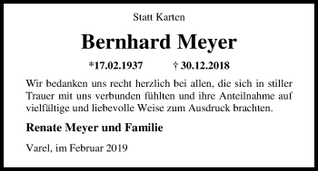 Traueranzeige von Bernhard Meyer von Nordwest-Zeitung