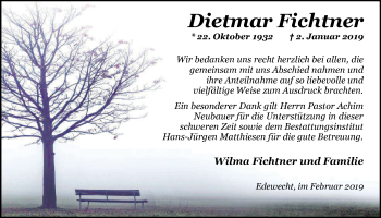 Traueranzeige von Dietmar Fichtner von Nordwest-Zeitung
