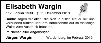 Traueranzeige von Elisabeth Wargin von Nordwest-Zeitung