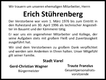 Traueranzeige von Erich Stührenberg von Nordwest-Zeitung