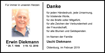 Traueranzeige von Erwin Diekmann von Nordwest-Zeitung