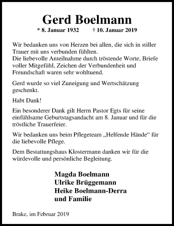 Traueranzeige von Gerd Boelmann von Nordwest-Zeitung