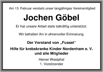 Traueranzeige von Hans-Jochen Göbel von Nordwest-Zeitung