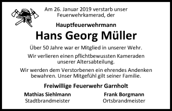 Traueranzeige von Hans Georg Müller von Nordwest-Zeitung