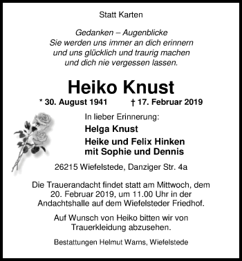 Traueranzeige von Heiko Knust von Nordwest-Zeitung
