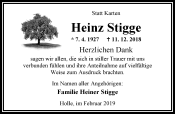 Traueranzeige von Heinz Stigge von Nordwest-Zeitung