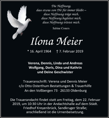 Traueranzeige von Ilona Meier von Nordwest-Zeitung