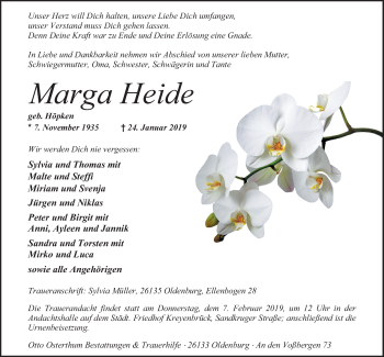 Traueranzeige von Marga Heide von Nordwest-Zeitung