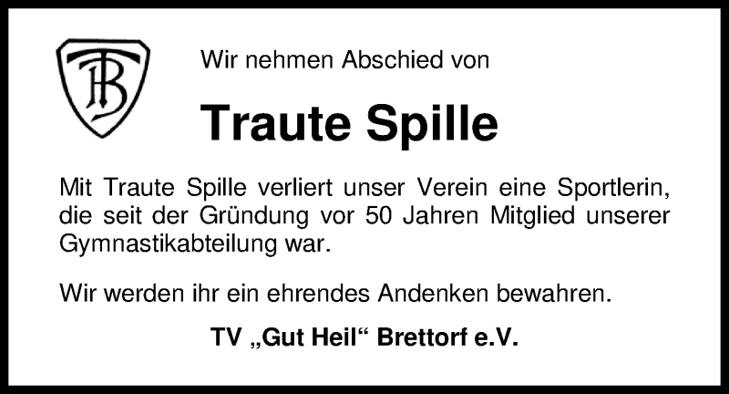  Traueranzeige für Traute Spille vom 27.02.2019 aus Nordwest-Zeitung