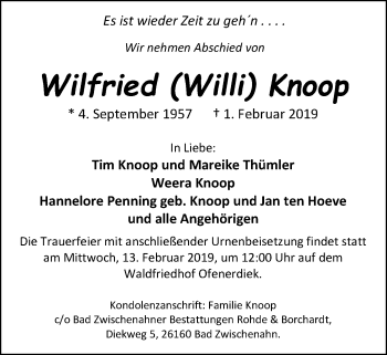 Traueranzeige von Wilfried Knoop von Nordwest-Zeitung