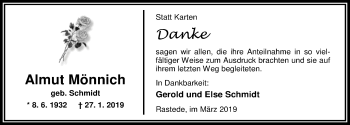 Traueranzeige von Almut Mönnich von Nordwest-Zeitung