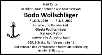 Traueranzeige von Bodo Wollschläger von Nordwest-Zeitung