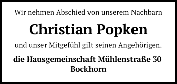 Traueranzeige von Christian Popken von Nordwest-Zeitung