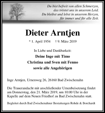 Traueranzeige von Dieter Arntjen von Nordwest-Zeitung
