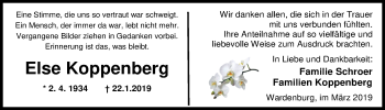 Traueranzeige von Else Koppenberg von Nordwest-Zeitung