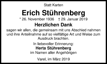 Traueranzeige von Erich Stührenberg von Nordwest-Zeitung