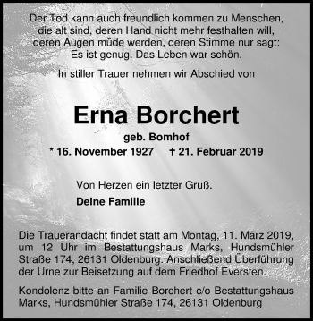 Traueranzeige von Erna Borchert von Nordwest-Zeitung
