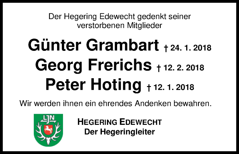  Traueranzeige für Georg Frerichs vom 16.03.2019 aus Nordwest-Zeitung