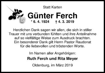 Traueranzeige von Günter Ferch von Nordwest-Zeitung