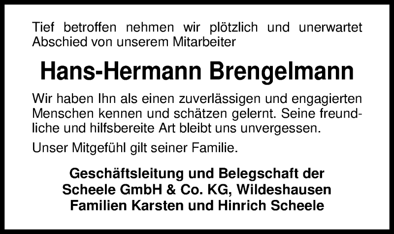  Traueranzeige für Hans-Hermann Brengelmann vom 21.03.2019 aus Nordwest-Zeitung