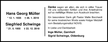 Traueranzeige von Hans Georg Müller von Nordwest-Zeitung