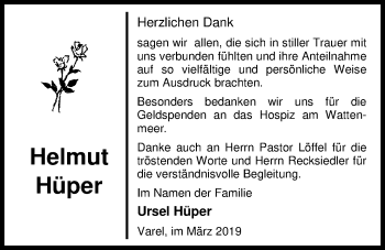 Traueranzeige von Helmut Hüper von Nordwest-Zeitung