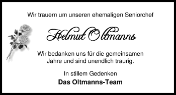 Traueranzeige von Helmut Oltmanns von Nordwest-Zeitung