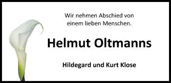 Traueranzeige von Helmut Oltmanns von Nordwest-Zeitung