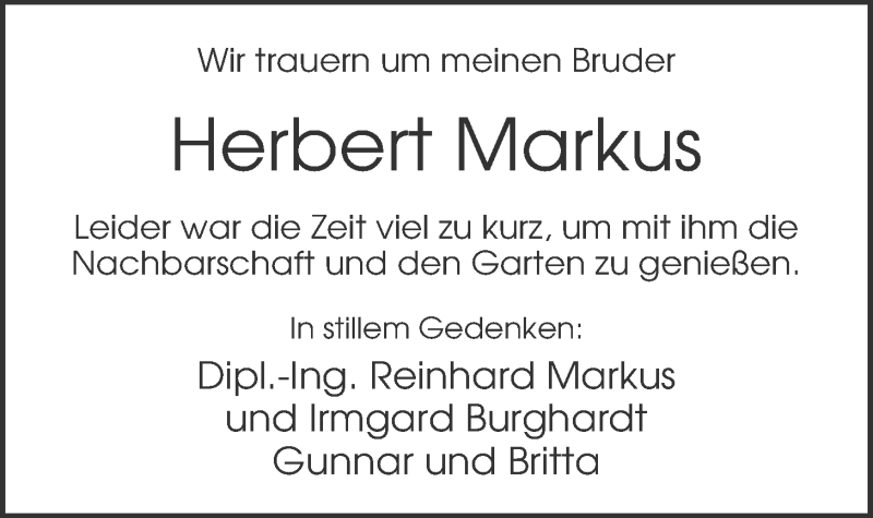  Traueranzeige für Herbert Markus vom 23.03.2019 aus Nordwest-Zeitung