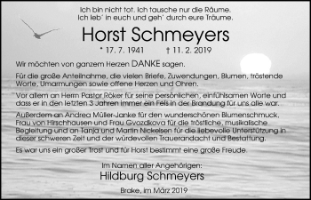 Traueranzeige von Horst Schmeyers von Nordwest-Zeitung