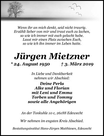 Traueranzeige von Jürgen Mietzner von Nordwest-Zeitung