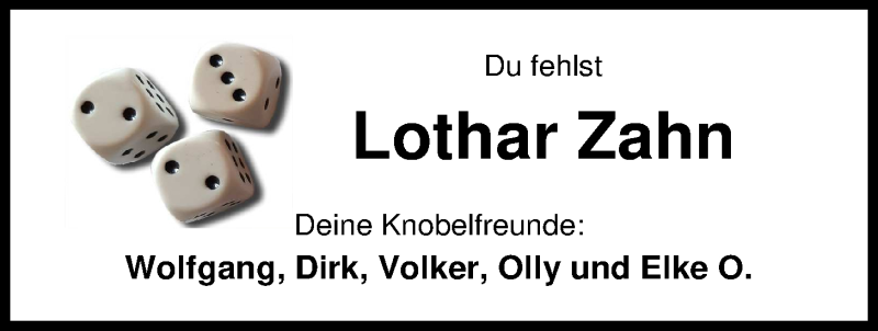  Traueranzeige für Lothar Zahn vom 21.03.2019 aus Nordwest-Zeitung