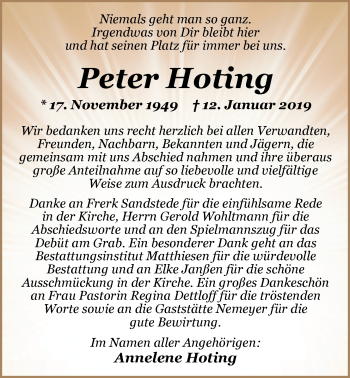 Traueranzeige von Peter Hoting von Nordwest-Zeitung
