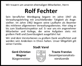 Traueranzeige von Rolf Fechter von Nordwest-Zeitung