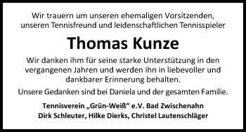 Traueranzeige von Thomas Kunze von Nordwest-Zeitung