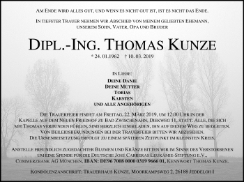 Traueranzeige von Thomas Kunze von Nordwest-Zeitung