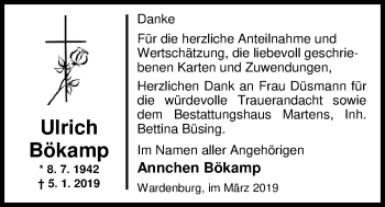 Traueranzeige von Ulrich Bökamp von Nordwest-Zeitung
