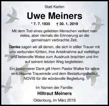 Traueranzeige von Uwe Meiners von Nordwest-Zeitung