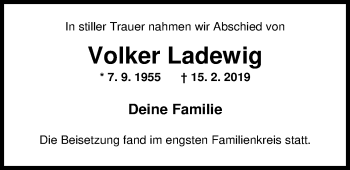 Traueranzeige von Volker Ladewig von Nordwest-Zeitung