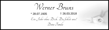 Traueranzeige von Werner Bruns von Nordwest-Zeitung