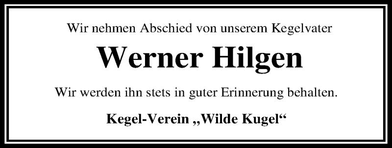  Traueranzeige für Werner Hilgen vom 01.03.2019 aus Nordwest-Zeitung