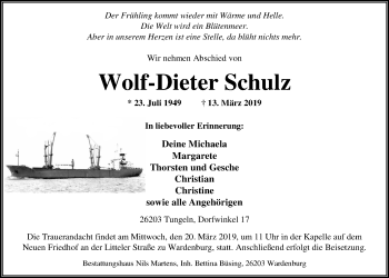 Traueranzeige von Wolf-Dieter Schulz von Nordwest-Zeitung