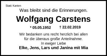 Traueranzeige von Wolfgang Carstens von Nordwest-Zeitung