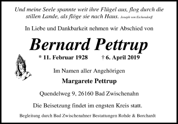 Traueranzeige von Bernard Pettrup von Nordwest-Zeitung