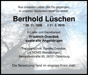 Traueranzeige von Berthold Lüschen von Nordwest-Zeitung