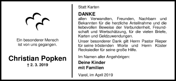 Traueranzeige von Christian Popken von Nordwest-Zeitung