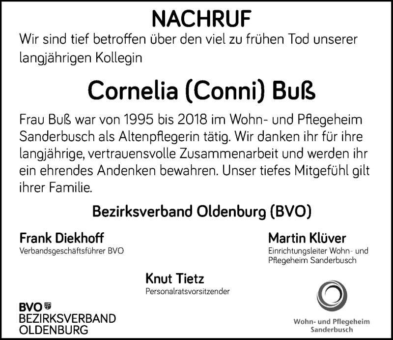  Traueranzeige für Cornelia Buß vom 10.04.2019 aus Nordwest-Zeitung
