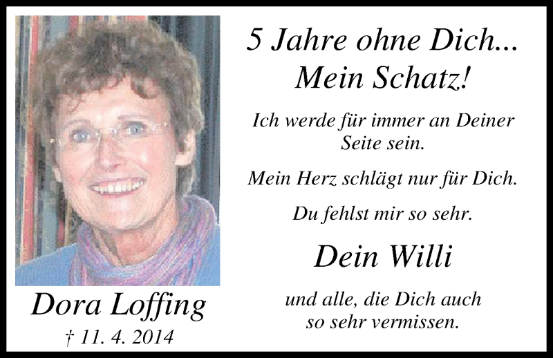  Traueranzeige für Dora Loffing vom 11.04.2019 aus Nordwest-Zeitung