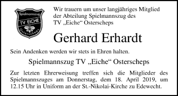 Traueranzeige von Gerhard Erhardt von Nordwest-Zeitung